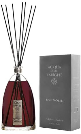 Acqua delle Langhe - Raumduft - Edle Uve Nobili Duft - 500 ML - Aroma Diffuser mit Rattanstäbchen - Hergestellt in Italien