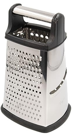 Intirilife Grattugia in acciaio inossidabile con base antiscivolo - 22.5 cm - Affettatrice, grattugia per formaggio zester con 4 superfici di grattugia, ideale per grattugiarele verdure, le patate ecc