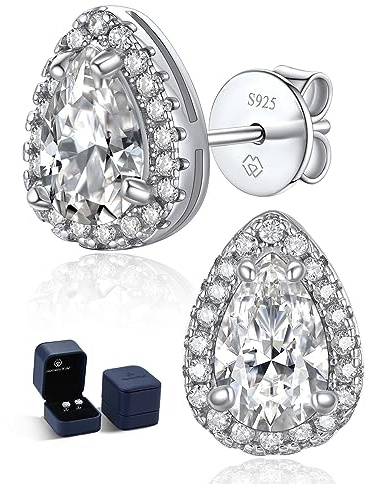 MomentWish Tränen Ohrringe Tropfen, 2,2 Karat Moissanit Diamant Teardrop Ohrstecker 925 Sterling Silber Echt Glitzer Braut Hochzeit Brillant Ohrringe Halo für Frauen Damen