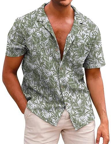 Beotyshow Camicia hawaiana da uomo per il tempo libero, a maniche corte, in cotone, con fiori, per vacanze, estate, spiaggia, da viaggio, M