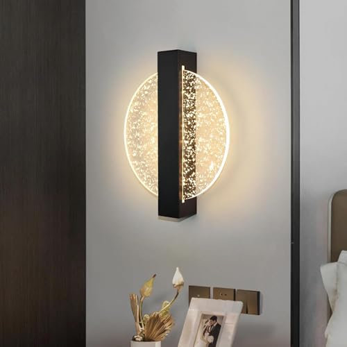 Comely Applique da Parete Interno LED, Nero 12W 1500LM Design Creativo Rotondato Lampada da Parete Moderno, Lampada Muro LED Interno per Camera da Letto Soggiorno Corridoio Scale,Bianco Caldo 3000K