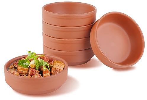Terracotta Bowl, Iceten Tapas Olive Bowls Brown Glazed Cazuela Casserole Dishes Oven Safe Cooking bowls for Tapas Dishes Morrocan Dishes Camembert Serving Dishes Cazuela Dishes(6PCS，9.8㎝）