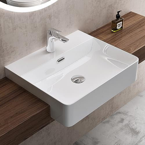 doporro lavabo empotrado lavabo de cerámica lavabo de mano lavabo cuadrado en baño blanco brillante 50,5x42,5x12,5 cm Brüssel702
