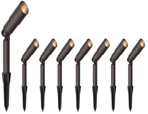 Low Voltage Landscape Lights Kit 8PK Outdoor Spot Lighting 20W 176Lumen Adjustable Spotlights/Floodlight 12V 3000K Warm White Halogen Lights with Connector and Stake