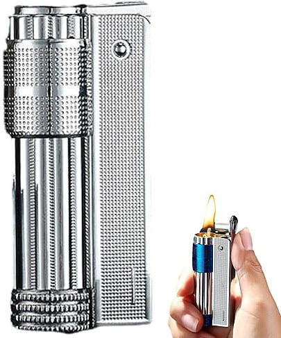 BIUBIULOVE Retro-Vintage-Kerosinfeuerzeug, Vintage-Grabenfeuerzeug, Tragbare Nachfüllbare Retro-Kerosinfeuerzeuge, Metallfeuerzeuge Mit Weicher Flamme Für Die Dekorative Sammlung (Silber)