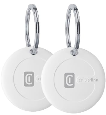 Cellularline TRACY - Trova oggetti compatibile con Apple iOS Find Me - Batteria sostituibile (durata 1 anno) - Resistente a polvere ed acqua fino ad 1 m di profondità - Confezione con 2 TRACY - Bianco
