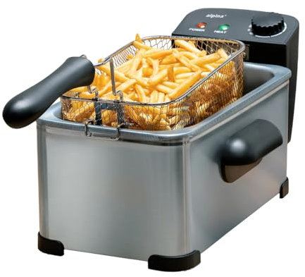 alpina Friteuse Electrique Huile 3L - avec Thermostat réglable et Panier Friteuse Amovible - Friteuse 2000 W - 32,3 x 20,5 x 18,9 cm - Inox, Argent