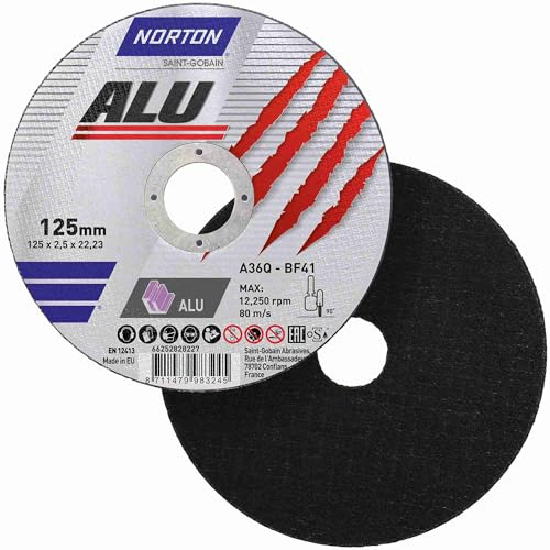 Norton skärskiva aluminium A 36 Q ALU | valbar diameter: 125 x 1 x 22,23 mm – 25 stycken