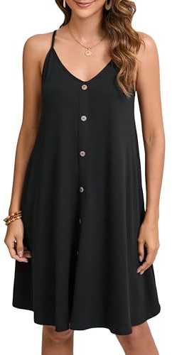 Enmain Robe Femmes D'été Casual Florale Bretelles Spaghetti Ajustables été sans Manches de Plage pour Femme Col en V avec Poches