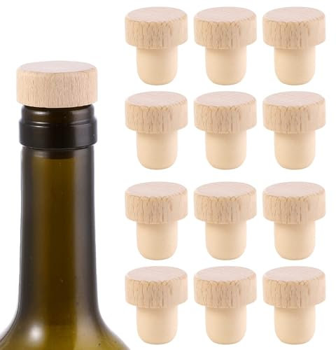 Tappi per Bottiglia di Vino,12 Pcs Tappi nel Sughero Un Forma di T per Tappo di Sughero per Vino Tappi per Vino Riutilizzabili Tappo per Vino nel Legno