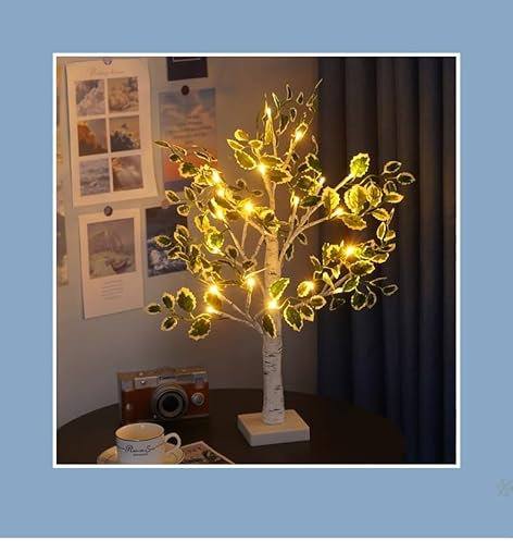 Howeifull LED Baum Lichter mit Timer, 60cm Lichterbaum Künstlichen Grünen Blättern 24 LED Warmweißer Baum Licht für Weihnachten, Frühling, Innen Deko, USB/Batteriebetrieben