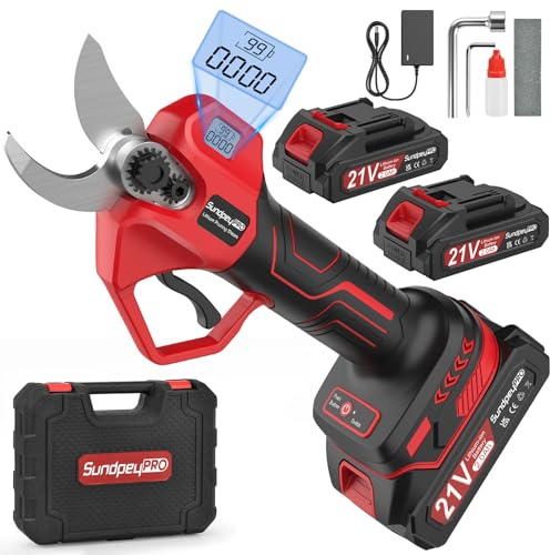 SundpeyPRO 21V Forbici Potatura Elettriche - Cesoie Potatura Elettriche con 2 x 2.0Ah Batterie e Motore Brushless e Scatola Portatile - 30mm Forbice Potatura a Batteria per Alberi Giardino Vigneto