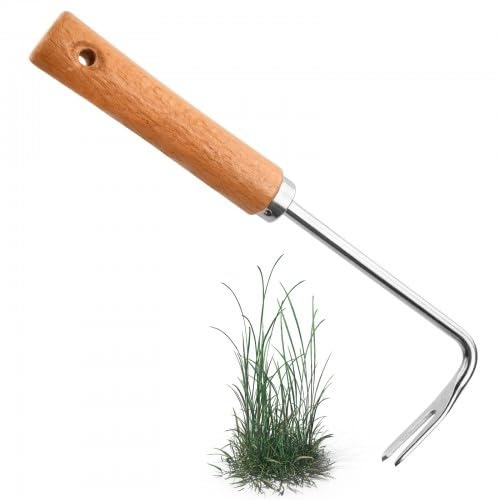 Tagliacerbacce in acciaio inox con manico in legno, attrezzo da giardino per scavare e trapiantare