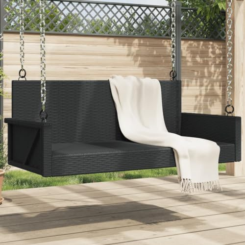 Teenpull Poly Rattan hängande bänk svart 119 x 56 x 48 cm, UV-beständig, för trädgård terrass balkong, robust utomhus gungbänk med pulverlackerad stålram, väderbeständig