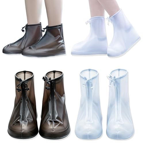 YinnFeen 2 Paires Couvre Chaussure Impermeable, Surchaussures Impermeables Transparent, Couvre-Chaussures de Pluie avec Fermeture Éclair Surchaussures Lavable pour Pluie Neige Boue