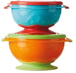 Nuby Stackable Suction Bowls – Air-Tight Seal Lid| Suction Base | Easy to Hold | Dishwasher Safe (Pack of 2)