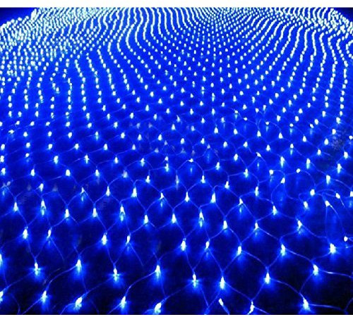 JnDee Fully Waterproof Low Safe Voltage Fairy Net Lights 9.8X6.6 feet (3M X 2M)+10M Cable 320 LED Blue with 8 Light Effects Functions Memory, 8H Timer
