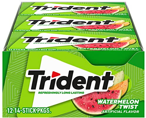 Trident Watermelon Twist Sugar Free Gum - with Xylitol - 12 Packs (168 Pieces Total)