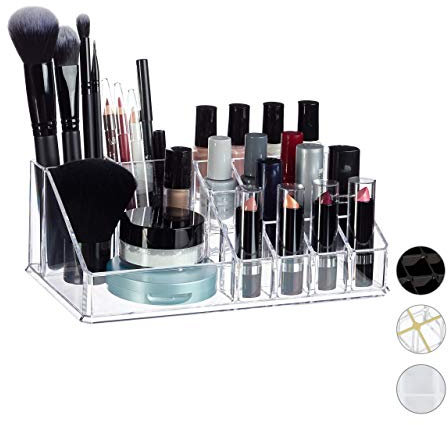 Relaxdays Kosmetikorganizer aus Acryl, Make up Kit für Lippenstift, Nagellack, Kosmetikutensilien, transparent Standard
