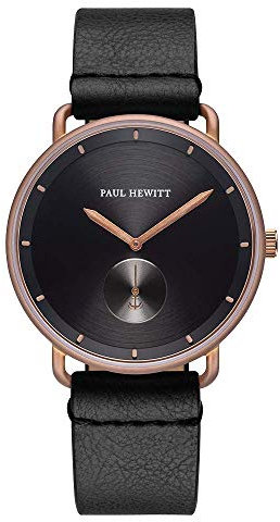 PAUL HEWITT Armbanduhr Männer Edelstahl Breakwater Black Sunray - Herren Uhr Lederarmband (Schwarz), bronzefarbene Herren Armbanduhr, schwarzes Ziffernblatt