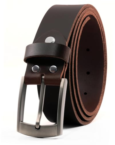 Fa.Volmer ® cinturón de cuero de búfalo para hombre/mujer, color negro y marrón; 35 mm de ancho y ajustable / # Jens-35 mm (marrón, 140cm (Cintura 125cm))