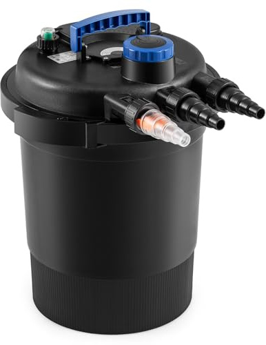 HAPPYGRILL Pond Filter, 2642 GPH Pond Pump Filter w/13W UV-C Light, Bio Balls & 4 Adapters, Bio Pressure Pond Filter System for 1321 Gal Koi Fish Ponds or 2642 Gal Ornamental Ponds