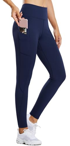 baleaf Leggins Termici Donna Impermeabile Vita Alta Pantaloni Invernali Sportivi Felpati Leggings Caldi Trekking con Tasche Navy L