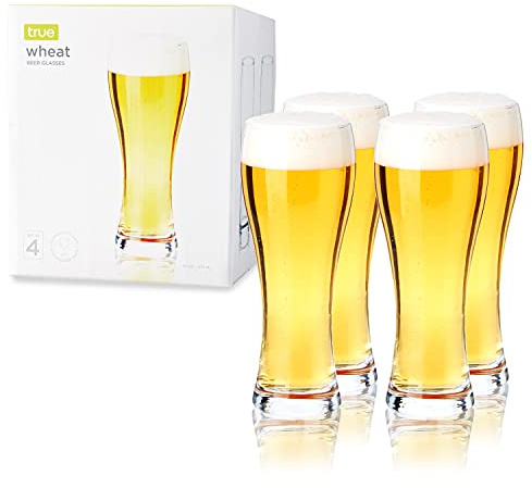 TRUE Wheat Beer Glasses, Clear Glasses for Pilsner, Belgian Ales, and Craft Beers, Birthday Party, Holiday, Game Night, Beer Gifts for Men, Durable Home Bar Glassware, 23 oz, Set of 4