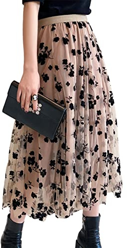 Loalirando Gonna Floreale 3D, Gonna Lunga da Donna Elegante Vita Alta Elastica Gonna in Tulle Casual Regalo S-XL