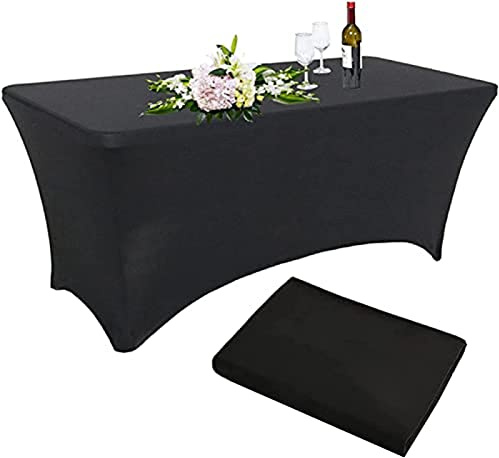 SHUOJIA Cubierta De Mesa De Licra, Elástico Mantel Mesa Rectangular, Mantel De Cóctel, Ropa De Mesa Apretada Antiarrugas, Lavable para Bodas/Fiesta De Cumpleaños (Black,5FT- 152CM (1pcs))