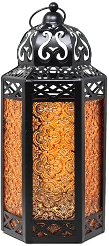 Lanterne à Bougie Marocaine, bougeoir décoratif pour Table ou à Suspendre, décorations du Ramadan, décoration intérieure, Patio ou Porche extérieur, Mariages, L, Ambre