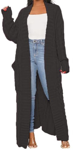 LIVECLOTH Womens Stylish Cable Knit Dual Pocket Chunky Cardigan, Dark Gray Sweaters for Women Cardigan, Long Sleeve Thick Sweaters for Women Cardigan Open Front Jacket Coat (Dark Gray, L)