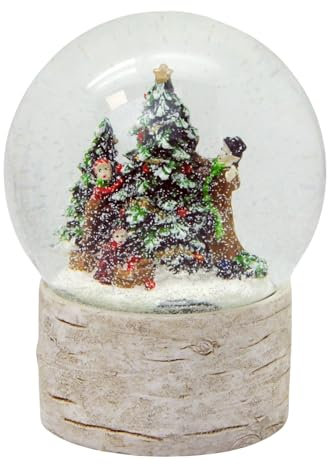 Schneekugel Weihnachtsbaum schmücken Landhaus Nostalgie Sockel Holzoptik Country Line rund, Durchmesser 100mm * 20161