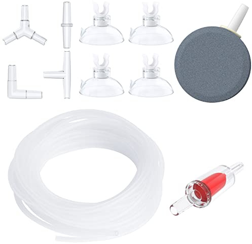 Pawfly Tuyau Aquarium 2 m - Tuyau d'air avec kit d'accessoires pour Pompe à air Standard connecteurs pour disques à air, ventouses et clapet Anti-Retour pour l'aération de l'aquarium
