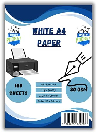 BrightPocket Multipurpose 80GSM A4 Paper White Copier Paper 210mm x 297mm Pack of 100 Sheets