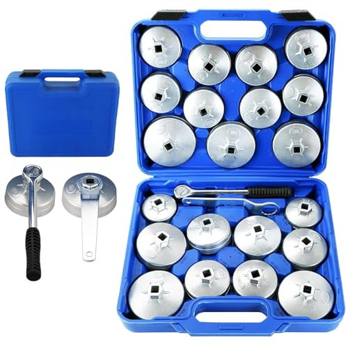 DASBET 23PCS Oil Filter Removal Cap Wrench Garage Socket Set Automotive Removal Garage Tool Wrench Socket Adapter Remover Tool Kit with Spanner