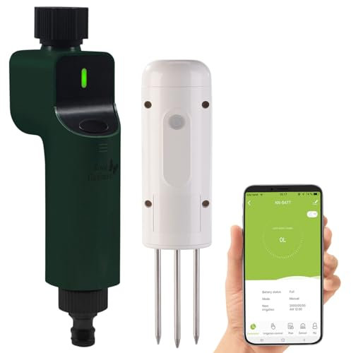 Luminea Home Control Ventil: ZigBee-Bewässerungscomputer + Boden-Feuchtigkeits- & Temperatursensor (Bodentemperaturthermometer, Bewässerungssteuerungen ZigBee, Gartenschlauch)