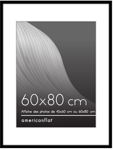 Americanflat Cadre 60x80 cm Noir - Cadre Photo 45x60 cm avec Passe-Partout ou 60x80 cm sans Passe-Partout - Cadre Photo 80x60 cm - Vitre Plexi Poli - Suspension Verticale ou Horizontale