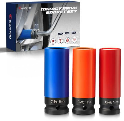 ColumPRO 3PCS Impact Socket Set, 17mm|19mm|21mm 1/2 Square Drive Wheel Nut Sockets with Protective Sleeve.