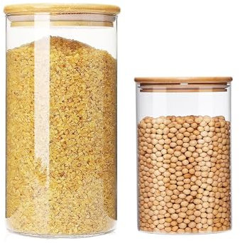 LATRAT Juego de tarros de almacenamiento con tapa, herméticos con tapa, tarros de almacenamiento para cereales, espaguetis, frijoles, harina (transparente, 1000 ml + 250 ml)