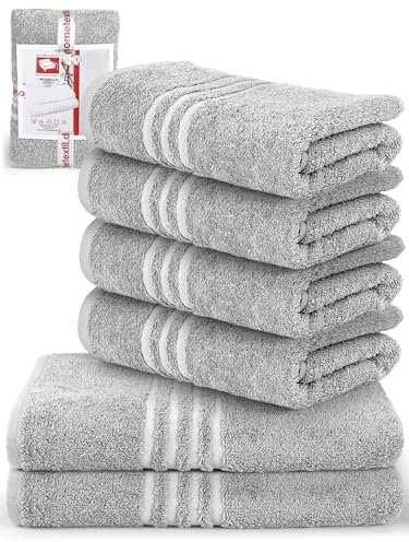 DecoHomeTextil Handtuch-Set 4 Handtücher 50 x 100 cm, 2 Badetücher 70 x 140 cm in Hellgrau aus 100% Baumwolle, hochwertig, kuschelweich und saugstark