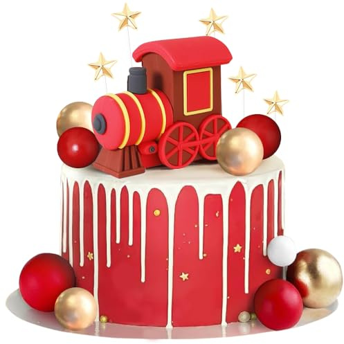 YGCHEN Navidad Decoración para Tartas Tren de Navidad Decoración de Pastel Mini Figuras de Navidad Palla Topper de Tarta Estrellas Adornos de Navidad DIY Decoración Fiesta de Cumpleaños 16 Piezas