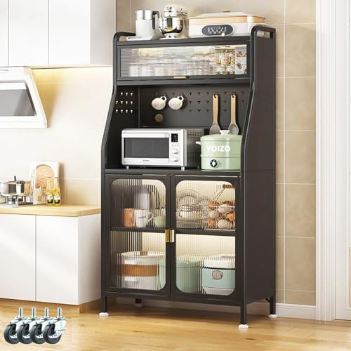 YOIZO Alacena de Cocina Negro 86x36x162cm Alacena Cocina con Puertas y Estantes, 5 Niveles Armarios Muebles 4 Patas Ajustables (Negro, 86cm)