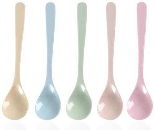 FENGCHUANG 5 Pcs Wiederverwendbar Eierlöffel, 16 cm Lang Kunststoff Bunt, Plastiklöffel Klein, Dessert Kaffeelöffel für Haushaltsküchen, Hotels und Restaurants (Gemischte Farben)
