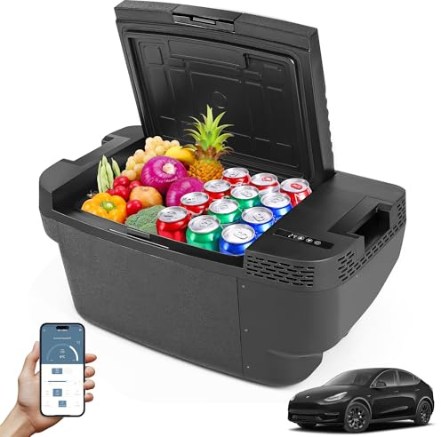 Réfrigérateur de voiture pour Tesla Model Y, 37 QT (35 L) – 15,6 °C ~ 20 °C – Réfrigérateur de voiture 12 V pour coffre Tesla Model Y Congélateur portable pour le camping, les voyages en voiture, la