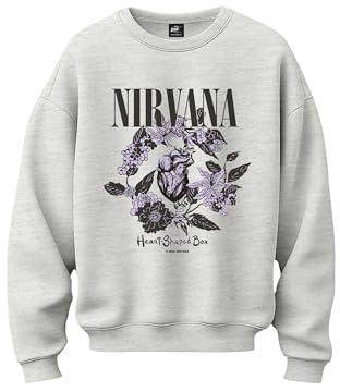 Stone Kids Sweatshirt Oversize Femme Nirvana - Licence Officielle (FR/ES, Alpha/Lettres, TG, Taille Normale, Taille Normale, Gris Chiné Clair)