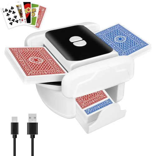 aquota Card Shuffler - Rechargeable Low Noise Portable Automatic Shuffler for 1–2 Decks Compatible with UNO, Poker, Blackjack, Skip-Bo, Phase 10