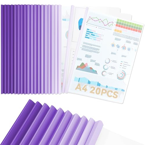 CC ODDHOME 20 Pezzi Rilegatura Fogli A4, Dorsini Rilegafogli A4 Trasparenti, Rilegatore Fogli, Larghezza Dorso 10 mm - Capacità 90 Fogli, per Casa, Scuola, Ufficio Documenti, Viola