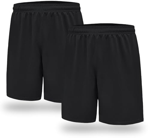 InfiniZer Boys Sports Shorts 2-Piece Set, Quick-Dry Breathable PE Shorts for Boys Football Gym Running School Activewear (UK, Age, 8 Years, 9 Years, Regular, Black)