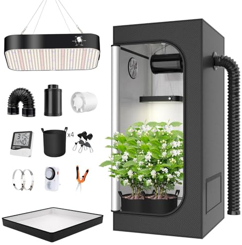 Odlingstält för inomhusbruk med LED-växtljus, 4-tums fläkt, kolfilter, ventilationskanaler, hängare, komplett odlingssystem